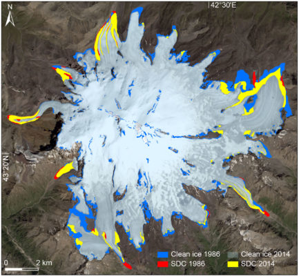 Does debris cover offset glacier retreat in the Greater Caucasus?