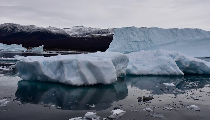 Glacier debris ice floating in a bay