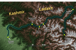 The route of our journey from Srinagar to Panikhar.