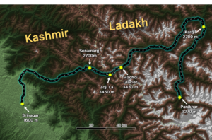The route of our journey from Srinagar to Panikhar.