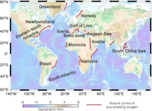 The global world map shows pre-rift orogens and rifted margins (Li et al.,2025, accepted in GRL).