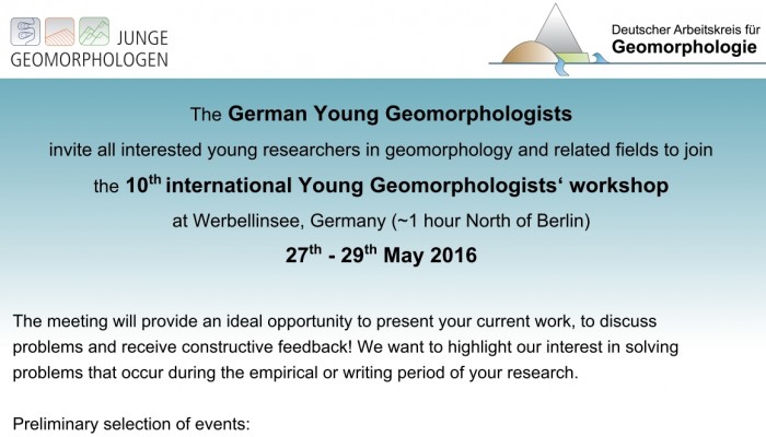 10th international Young Geomoprhologists’ Workshop
