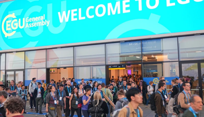 The entrance to the EGU General Assembly from a previous year. A banner over the entrance doorways reads 