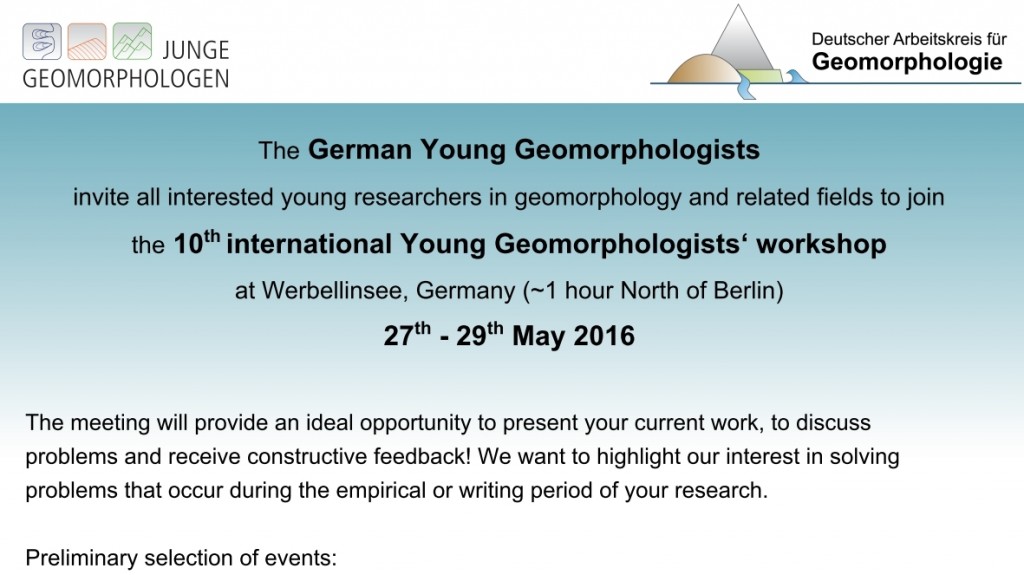 10th international Young Geomoprhologists’ Workshop