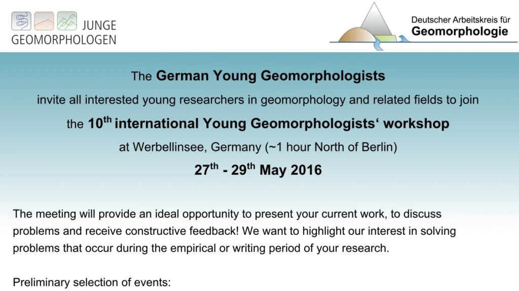 10th international Young Geomoprhologists’ Workshop