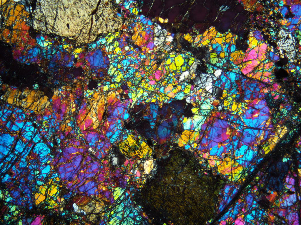 Thin section photomicrograph of a wehrlite from the Leka Ophiolite, Norway