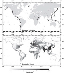 Population distribution against Volcanoes distribution