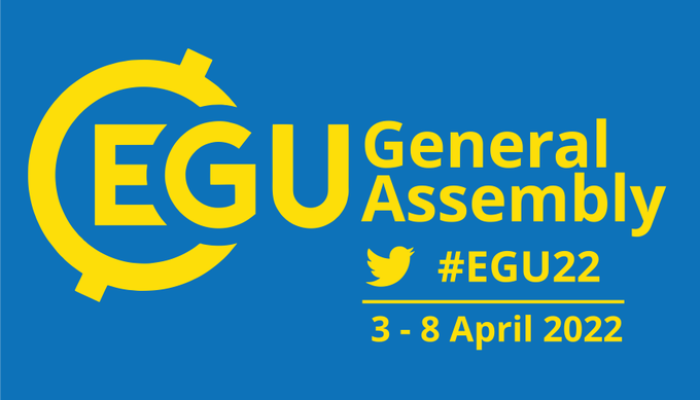 Blue background, yellow text: EGU General Assembly. #EGU22 3-8 April 2022