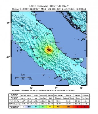 L'Aquila earthquake internsity map