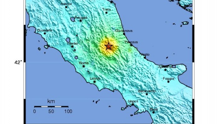 L'Aquila earthquake internsity map
