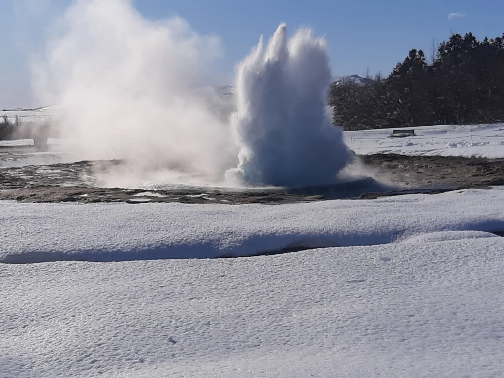 Field work in winter in Iceland: The beautiful nature of Strokkur geyser
