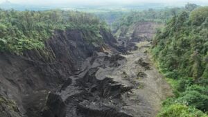 A photograph of a canyon captured by a drone.