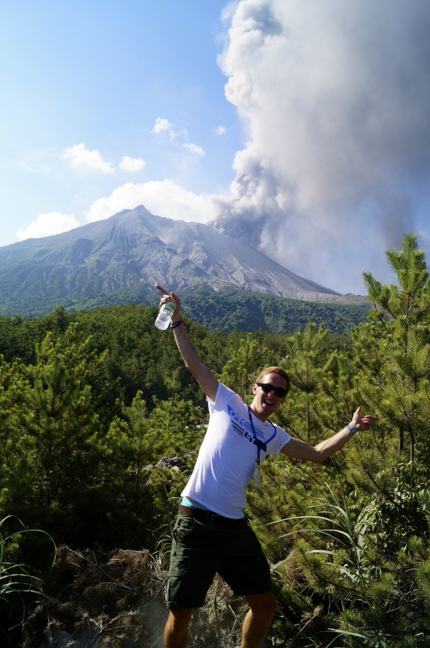 Enjoying a Vulcanian explosion at Sakurajima volcano during the IAVCEI conference. (Credit: James Hickey)