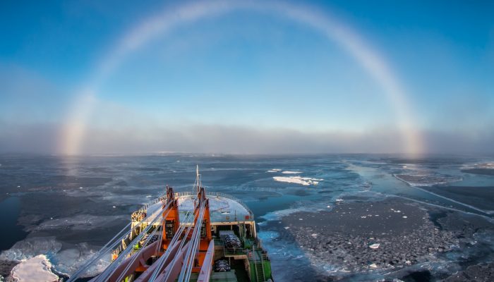 “Above the foggy strip, this white arch was shining, covering one third of the visible sky in the direction of the ship's bow,” he explains. “It was a so-called white, or fog rainbow, which appears on the fog droplets, which are much smaller then rain droplets and cause different optic effects, which is a reason of its white colour.”