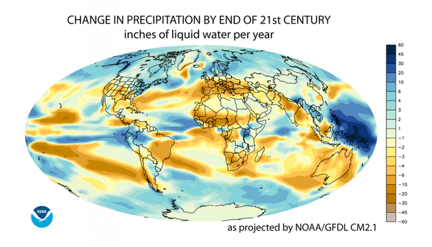 800px Projected Change In Annual Average Precipitation For The 21st Century Based On The SRES A1B Emissions Scenario And Simulated By The GFDL CM2.1 Model 1400x800 