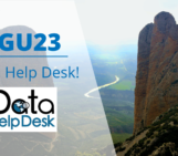 EGU two rocks with a river between image with text EGU23 data Help desk and the Data Help Desk logo