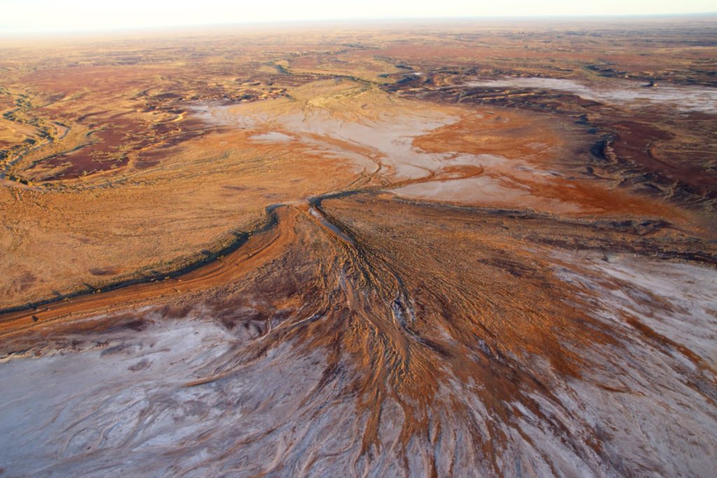 Dry river mouth in Kati Thanda-Lake Eyre aerial shot by Moshe Armon
