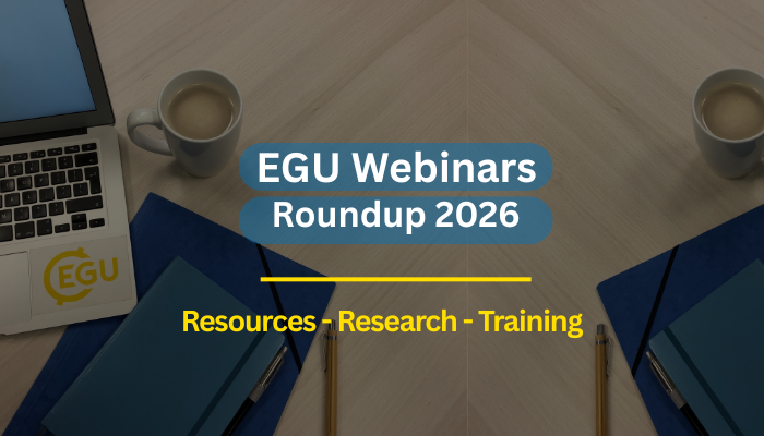 Text reads: EGU Webinars Roundup 2026: resources, research, training.