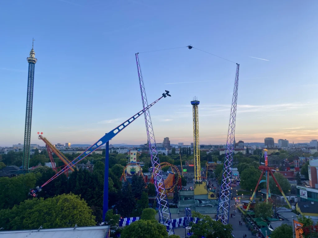 A view of the "flying couch" ride, at Vienna's Prater