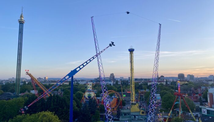 A view of the "flying couch" ride, at Vienna's Prater