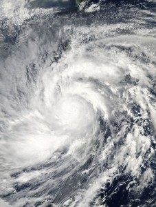 Typhoon Haiyan captured MODIS on NASA's Aqua satellite. Source: NASA, Wikimedia Commons.