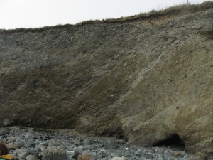 Angular facies at drumlin head related to deposition of coarse sediment from a sub-glacial meltwater stream. Photo: D. Schillereff