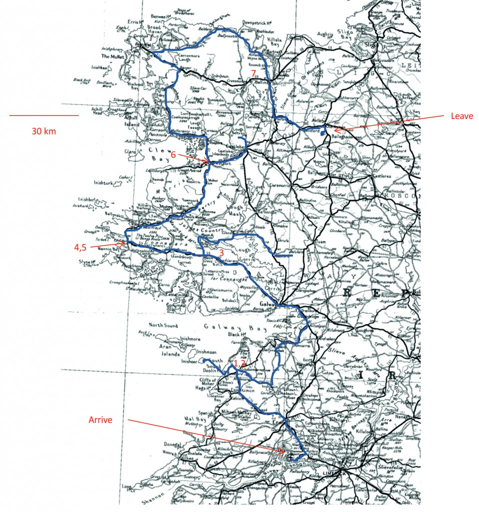 Our route around western Ireland, including Co. Galway, Connemara and Co. Mayo. 