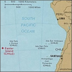 The location of Easter Island related to South America. Used by permission of the University of Texas Libraries, The University of Texas at Austin.