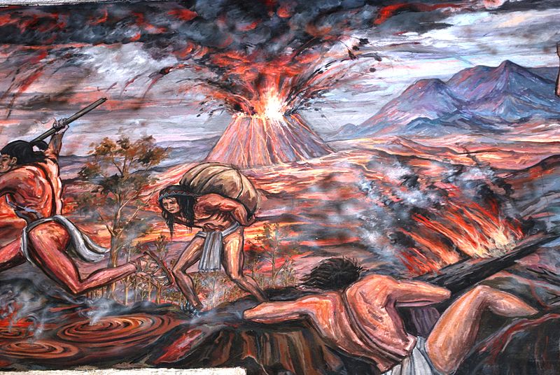 Section of mural work on the Government Palace in Tlalpan depicting the eruption of the Xitle volcano. Source: WikiCommons. Author: Alejandro Linares Garcia