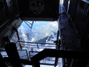 View of the cable car ascent from the Zugspitze summit.