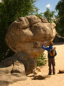 A remarkable sandstone feature in Fontainebleau, France. A useful prop for communicating geomorphology? Photo: D. Schillereff