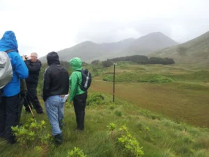Professor Richard Chiverrell describing a series of eskers in Tullywee, Republic of Ireland, to a group of scientists with mixed interests. Photo: D. Schillereff
