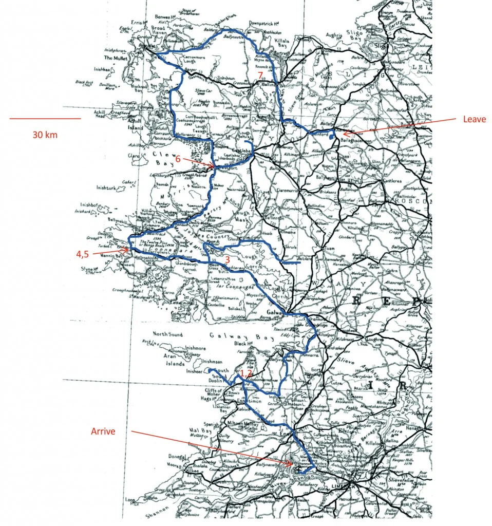 Our route around western Ireland, including Co. Galway, Connemara and Co. Mayo.