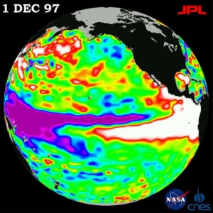 The 1997 El Nino seen by TOPEX/Poseidon. Source - Wikimedia Commons
