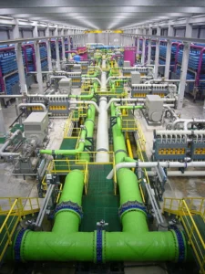Desalination can be very energy intensive. A view across a reverse osmosis desalination plant. Source - Wikimedia Commons