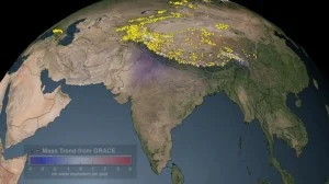 Click on the image to watch an animation showing the average yearly change in mass, in cm of water, during 2003-2010, over the Indian subcontinent. Source - Wikimedia Commons