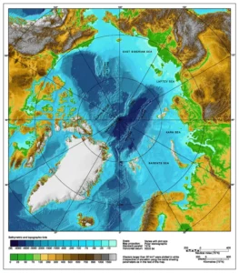 Bathymetric map of the Arctic Ocean. Image Credit - NOAA, Wikimedia Commons. 