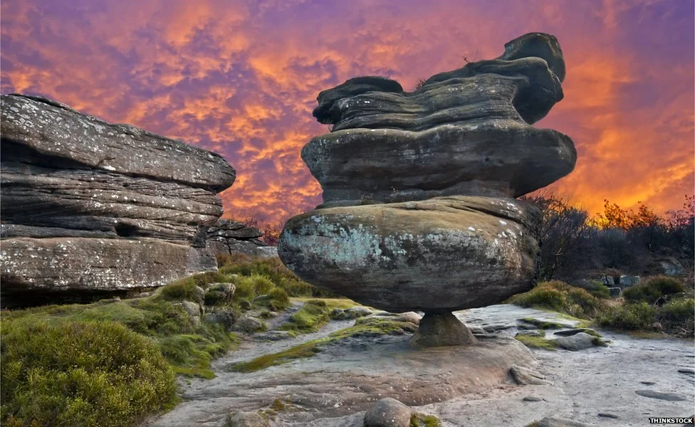 Precariously balanced, these are the Brimham rocks in North Yorkshire, part of the top 100 'Geosites' in the UK. Image credit: BBC News.