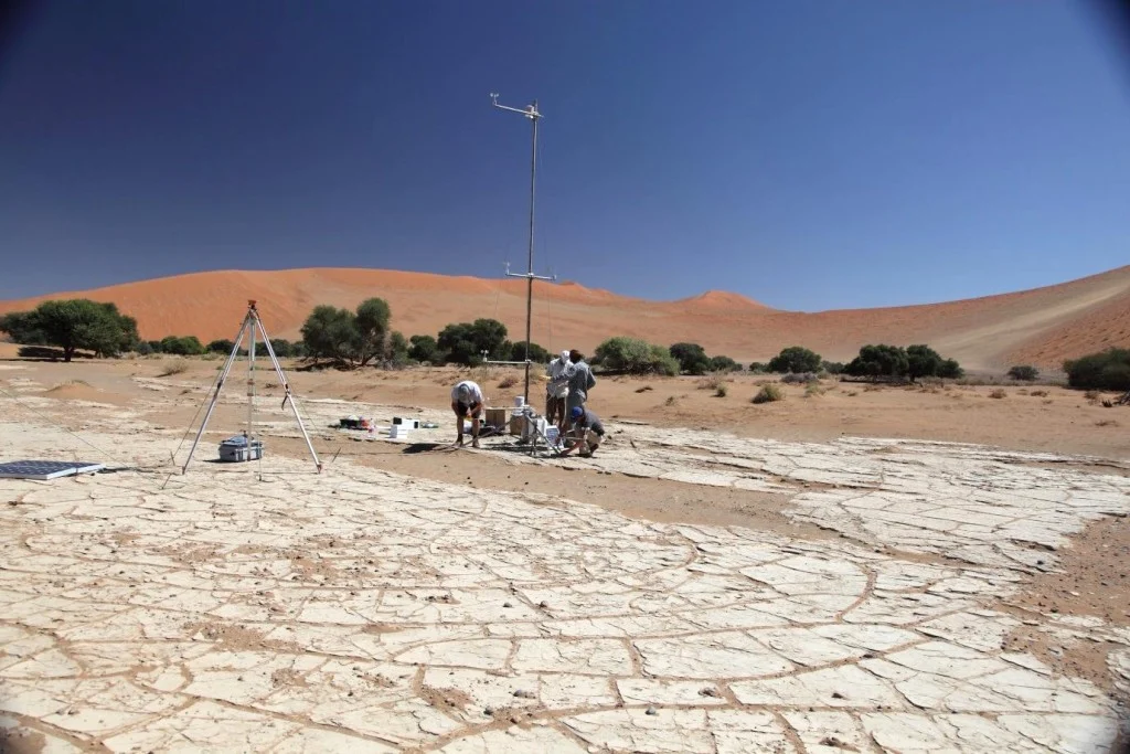 AWS station installation in the Tschaub River. (Credit: R. Washington)