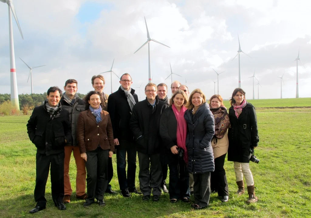 : ELEEP members visit Feldheim’s extensive wind farm, a major component in the community’s energy self-sufficient existence. (Credit: Edvard Glücksman)