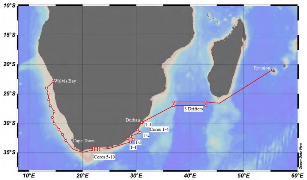 Planned cruise track and working areas of Meteor cruise M102