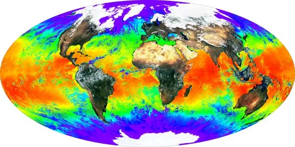 Global Surface Reflectance and Sea Surface Temperature (Credit: MODIS Instrument Team, NASA Goddard Space Flight Cente). 