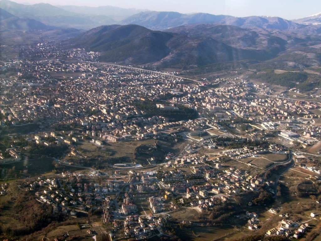 Aerial view of the city of L'Aquila east-centre (Photo Credit: Public Domain, via Wikipedia.org)
