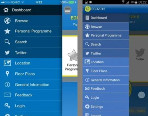 The mobile app main menu.