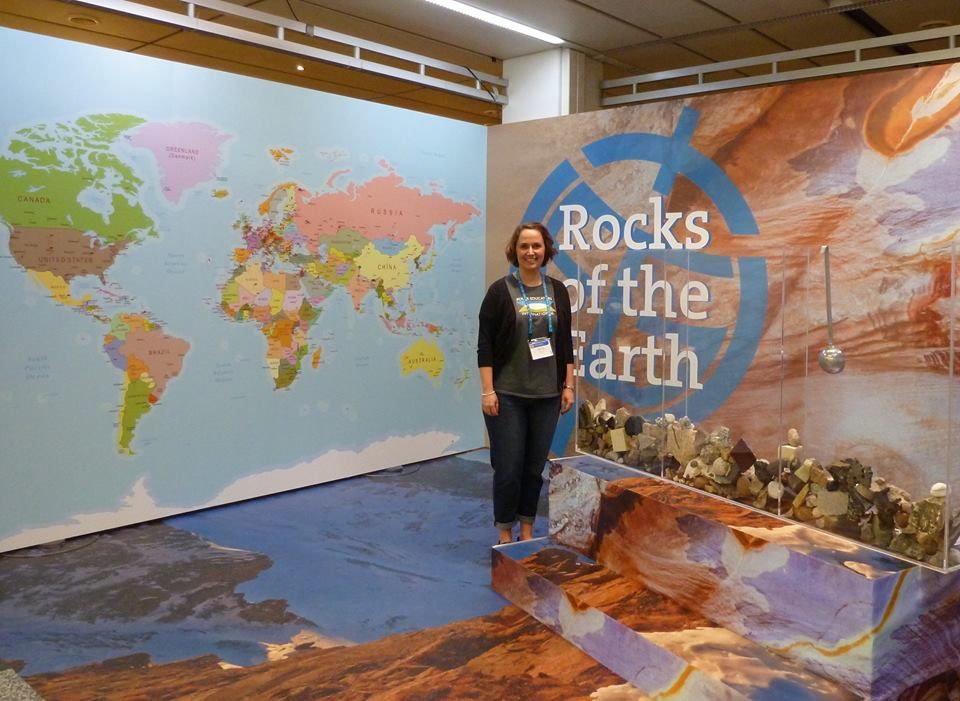 Susan at the Rocks of the Earth exhibition at European Geosciences Union General Assembly 2014. (Credit: Susan Tate)