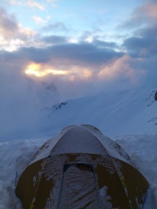 Field camp for geophysical investigations of permafrost at the Furggwanghorn rock glacier. Credit: André Nuber.