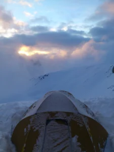 Field camp for geophysical investigations of permafrost at the Furggwanghorn rock glacier. Credit: André Nuber.