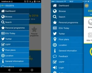 The Android (left) and iPhone (right) app main menu. Click on the image to enlarge.