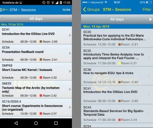 Browsing Short Courses on the Android (left) and iPhone (right) app. Click on the image to enlarge. 