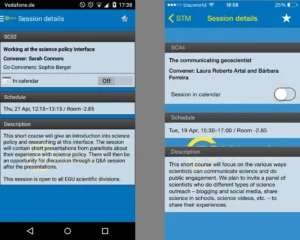 Session details listed in the Android (left) and iPhone (right) app. Click on the image to enlarge.